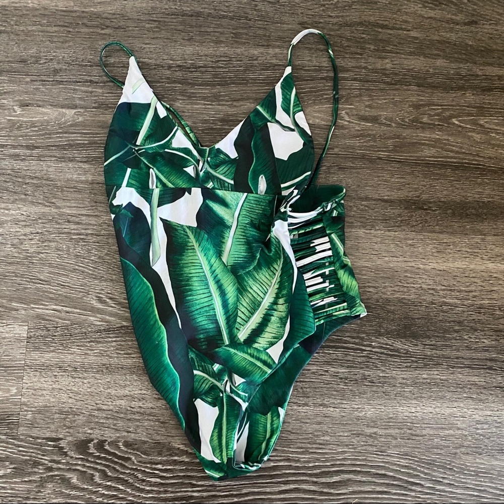 tropical cut out one piece swim suit